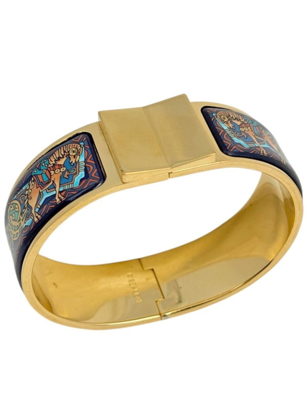 Hermes Enamel GM Bangle Loquet Cloisonne Gold Plated Multicolor Bracelet